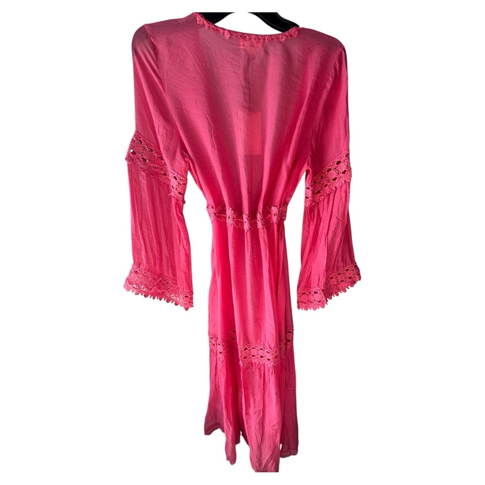 NWT Elan Pink Boho Kimono Kaftan Robe Bell Sleeves Tie Waist Size M Resortcore - Picture 4 of 9